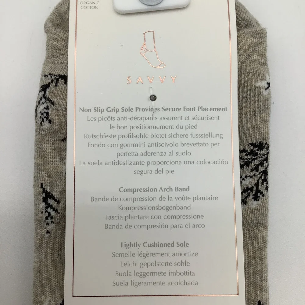 Tavi Savvy Grip Socks Womens Shitake Heather Botanical‎ Yoga Barre Size M NWT